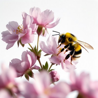 Bumblebee Pollinating Pink Cherry Blossoms