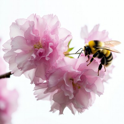 Bumblebee on pink cherry blossoms