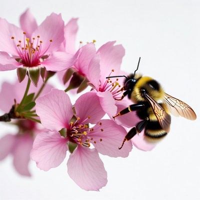 Bumblebee on pink cherry blossoms