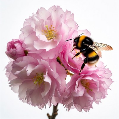 Bumblebee on Pink Cherry Blossoms