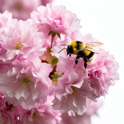 Bumblebee on pink cherry blossoms