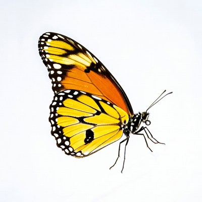 Yellow Monarch Butterfly on White Background