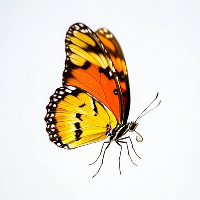 Orange and yellow butterfly on white background