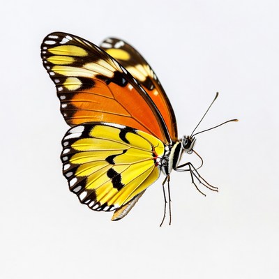 Orange and yellow butterfly on white background