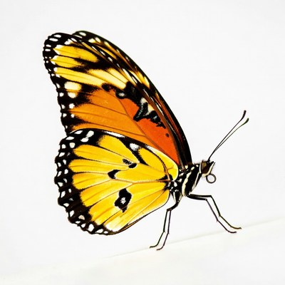 Yellow Monarch Butterfly on White Background