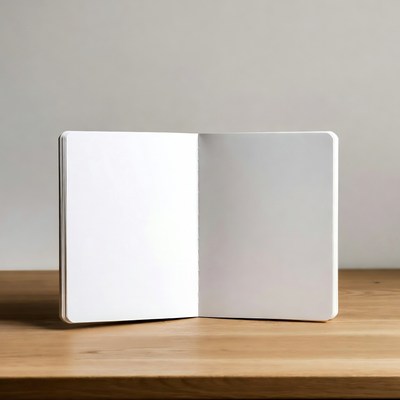 Open Blank Notebook on Wooden Table