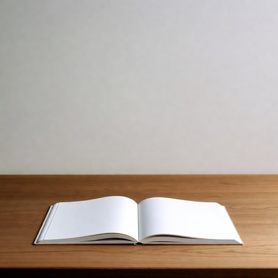 Open blank book on wooden table