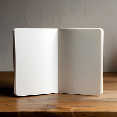 Open Blank Notebook on Wooden Table