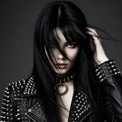 Gothic woman in spiked leather jacket