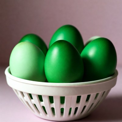 Green Easter Eggs in White Basket