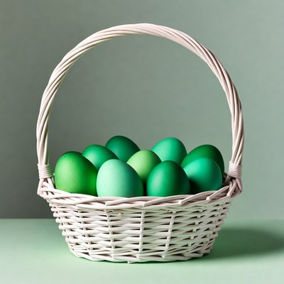 Green Easter Eggs in White Basket