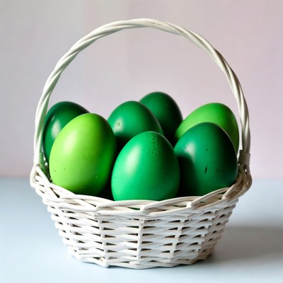 Green Easter Eggs in White Basket