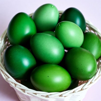 Green Easter Eggs in White Basket