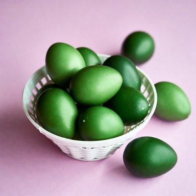 Green Easter Eggs in White Basket