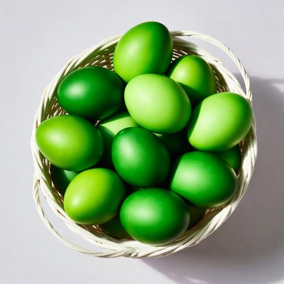 Green Easter Eggs in White Basket