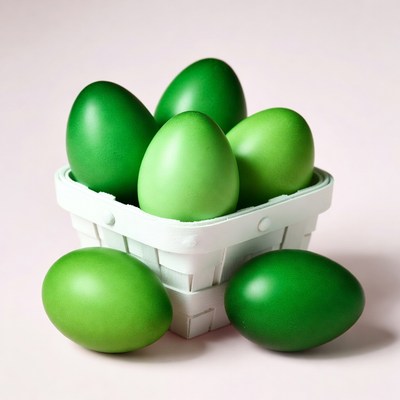 Green Easter Eggs in White Basket
