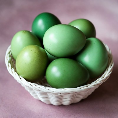 Green Easter Eggs in White Basket