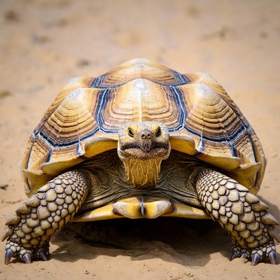 Sulcata Tortoise on Sandy Ground
