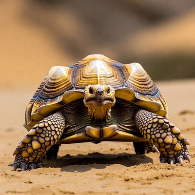 Radiated Tortoise on Sandy Desert