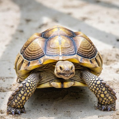 Sulcata Tortoise on Sandy Ground