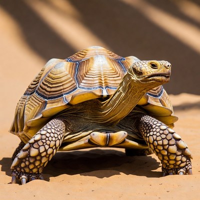 Sulcata Tortoise on Sandy Desert