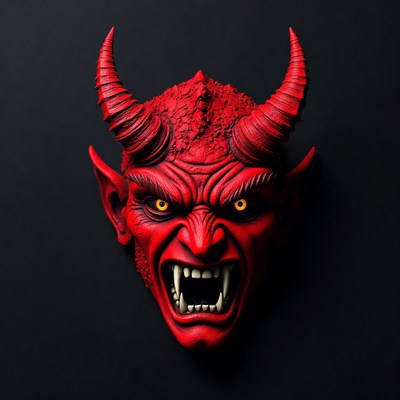 Red Demon Face with Horns