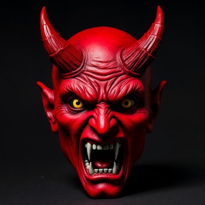 Red Demon Head with Horns