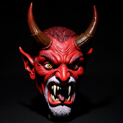 Red Demon Head with Horns