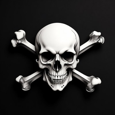White Skull and Crossbones on Black