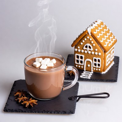 Hot Chocolate with Gingerbread House