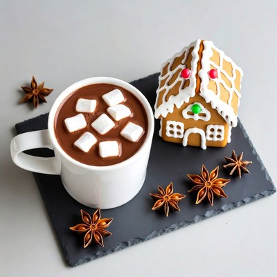 Hot Chocolate with Gingerbread House