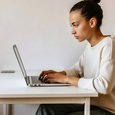 Woman typing on laptop