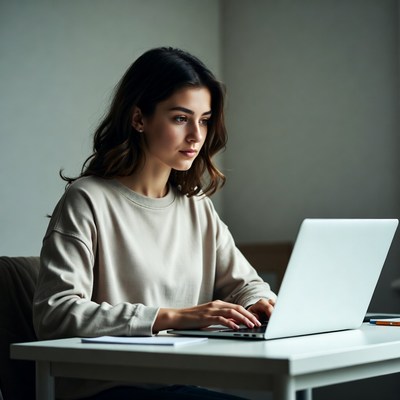 Woman working on laptop