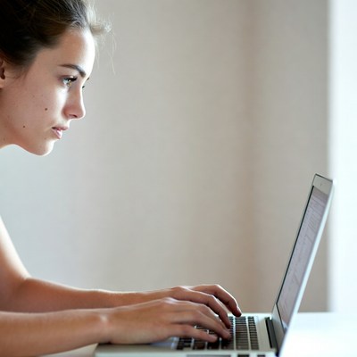 Woman typing on laptop