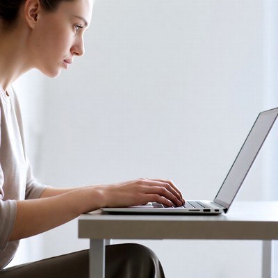 Woman typing on laptop