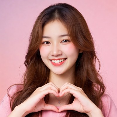 Asian woman making heart hands