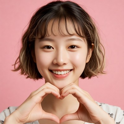 Asian woman making heart hands