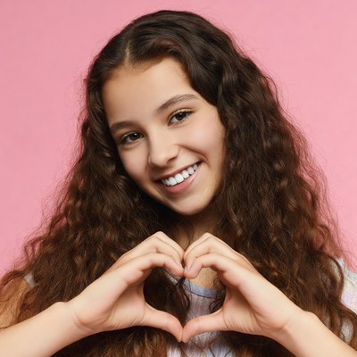 Girl making heart shape with hands