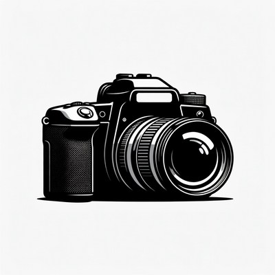 Black and white DSLR camera illustration