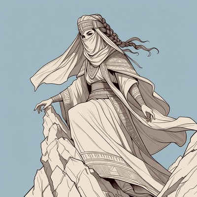 Veiled Woman Climbing Rocks