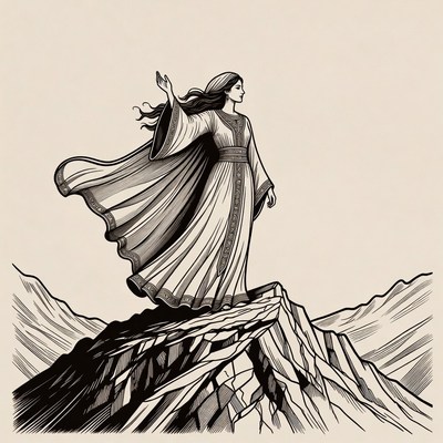 Woman standing on mountain peak