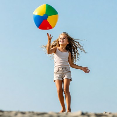 Girl catching colorful beach ball
