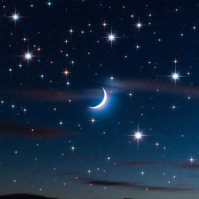 Crescent Moon in Starry Night Sky
