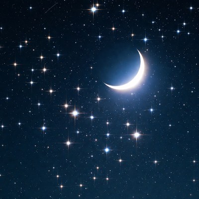 Crescent Moon in Starry Night Sky