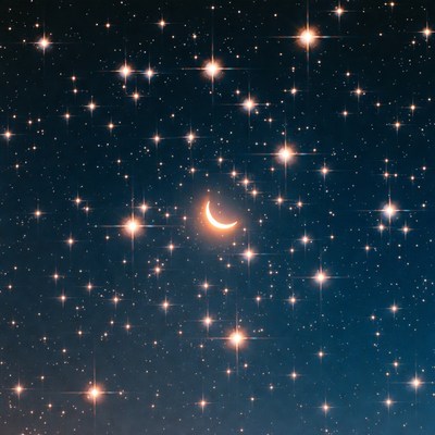 Crescent Moon in Starry Night Sky