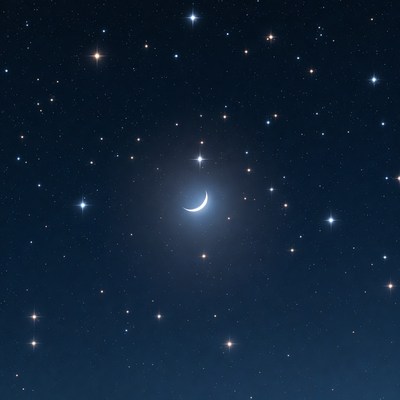 Crescent Moon in Starry Night Sky