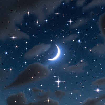 Crescent Moon in Starry Night Sky