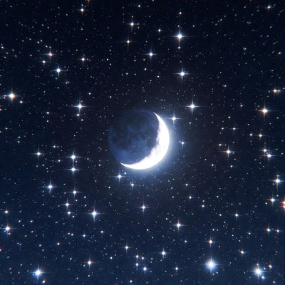 Crescent Moon in Starry Night Sky