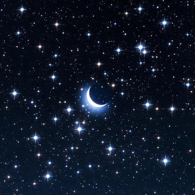 Glowing Crescent Moon in Starry Night Sky