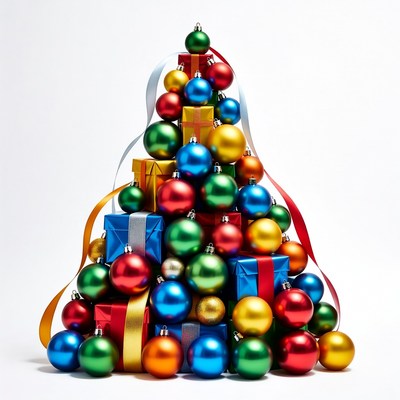 Christmas tree from colorful ornaments and gifts